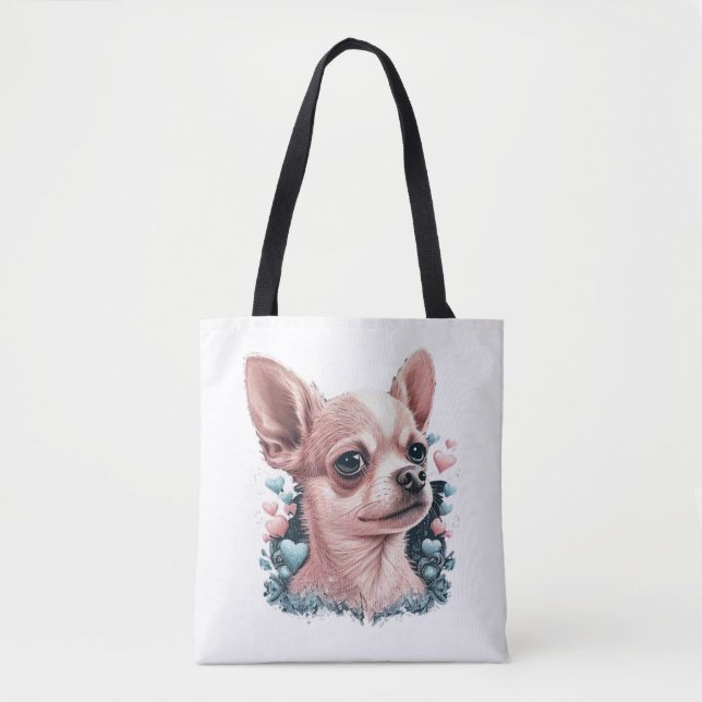 Tote Bag Chihuahua mignon chien de belles fleurs fille (Devant)