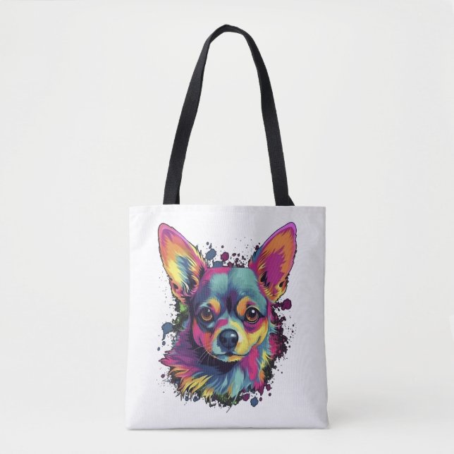 Tote Bag Chihuahua peinture Abstraite couleur mignonne chie (Devant)