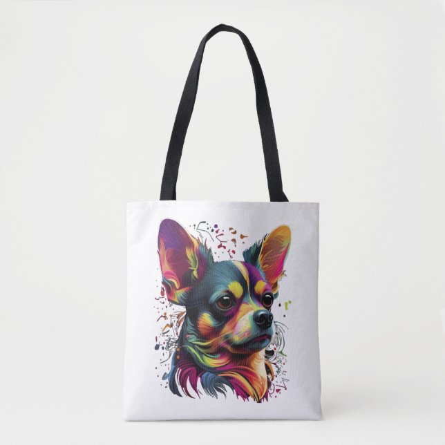 Tote Bag Chihuahua peinture Abstraite couleur mignonne chie (Devant)