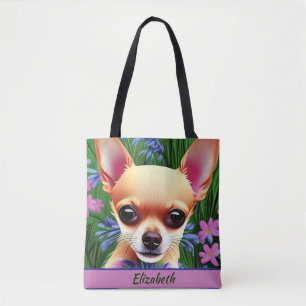 Tote Bag Chihuahua Puppy dans la prairie de fleurs Personna