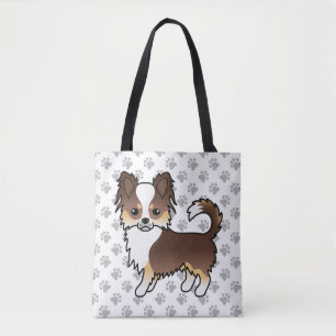 Tote Bag Chihuahua tricolore à poil long et pattes au choco