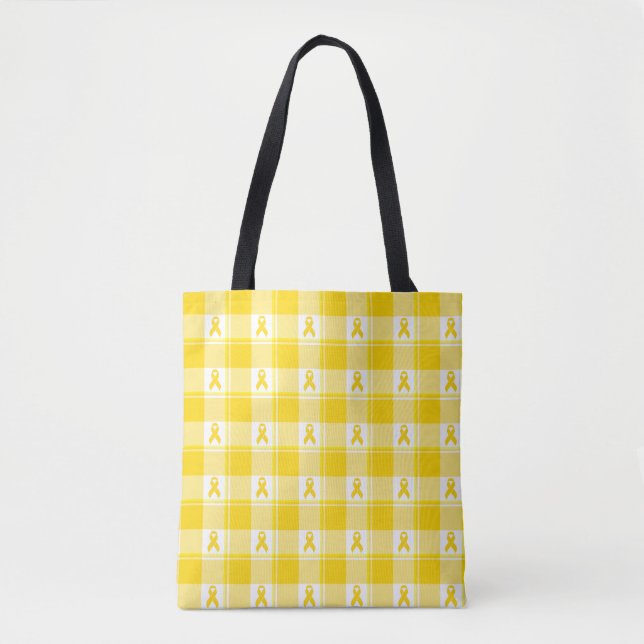 Tote Bag Childhood Cancer Awareness Plaid Gold Ribbon (Devant)