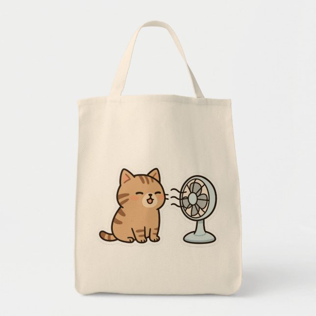 Tote Bag Chill Cat by the Fan - Joli Sticker d'été" (Devant)