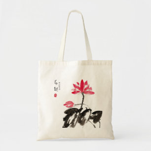 Tote Bag Chine Peinture à la main Aquarelle Floral Lotus Fo