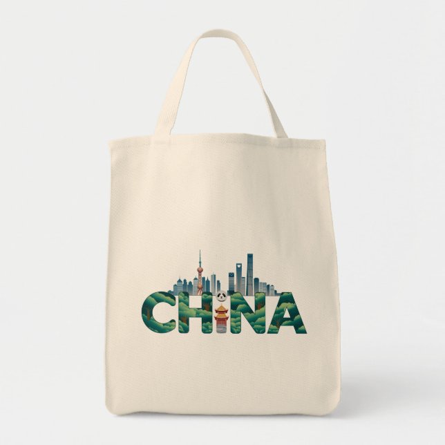Tote Bag Chine Shanghai Temple Panda (Devant)