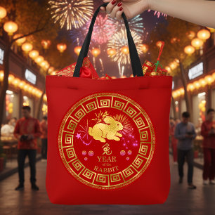 Tote Bag Chinois Zodiac Rabbit Rouge/Or ID542