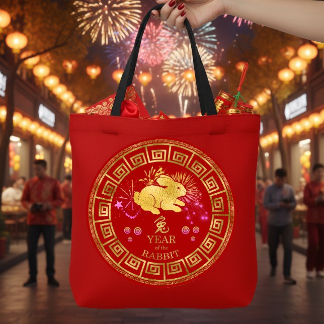 Tote Bag Chinois Zodiac Rabbit Rouge/Or ID542 (Créateur téléchargé)