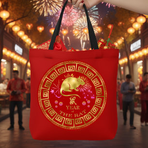 Tote Bag Chinois Zodiac Rat Rouge/Or ID542