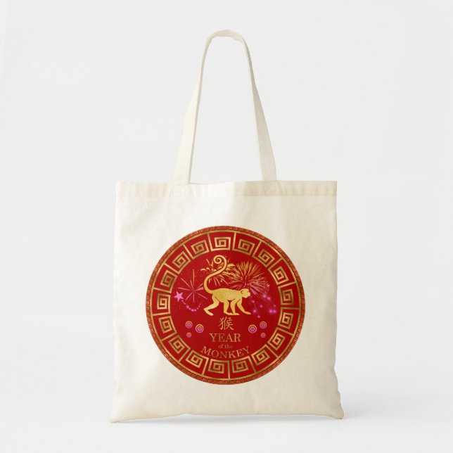 Tote Bag Chinois Zodiac Singe Rouge/Or ID542 (Devant)