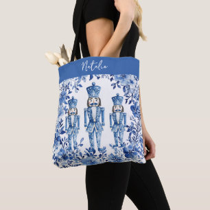 Tote Bag Chinoiserie Bleu Blanc Floral Noisette de Noël