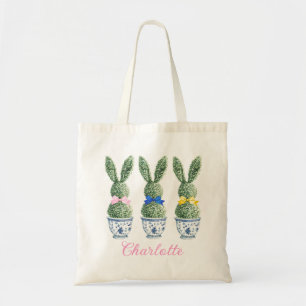 Tote Bag Chinoiserie Bleue et Blanche avec Topiaire de Lapi
