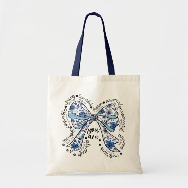 Tote Bag Chinoiserie Bow Blue Floral  Positive  (Devant)