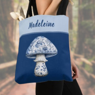Tote Bag Chinoiserie Champignon iBlue Blanc sur Monogramme 