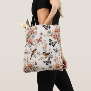 Tote Bag Chinoiserie Harmonie des oiseaux et des papillons
