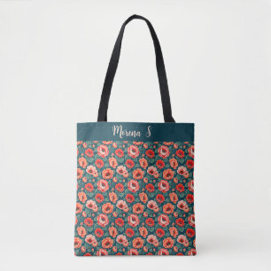 Tote Bag Chinoiserie rose corail
