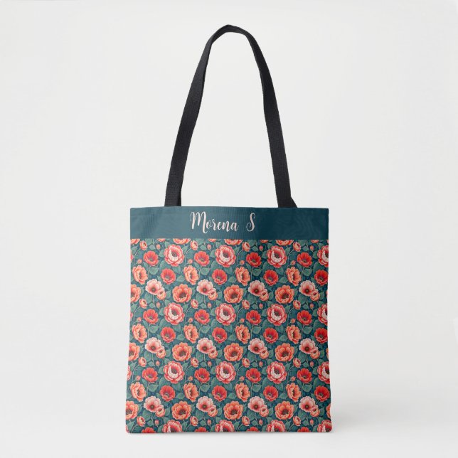 Tote Bag Chinoiserie rose corail (Devant)