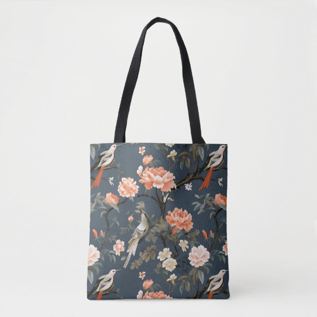Tote Bag Chinoiserie sur Denim Blue (Devant)