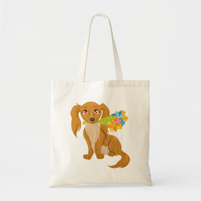 Tote Bag Chiot avec Bouquet de fleurs (Devant)