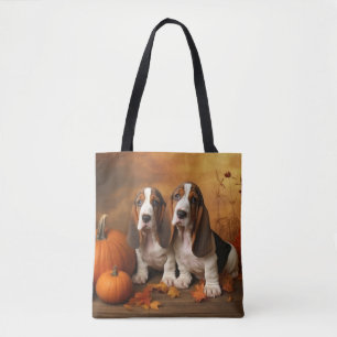 Tote Bag Chiot Basset Hound Délice d'Automne Citrouille 