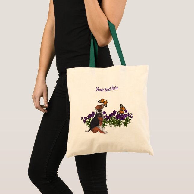 Tote Bag Chiot beagle Et Papillons Animal Personnalisé  (Devant (produit))