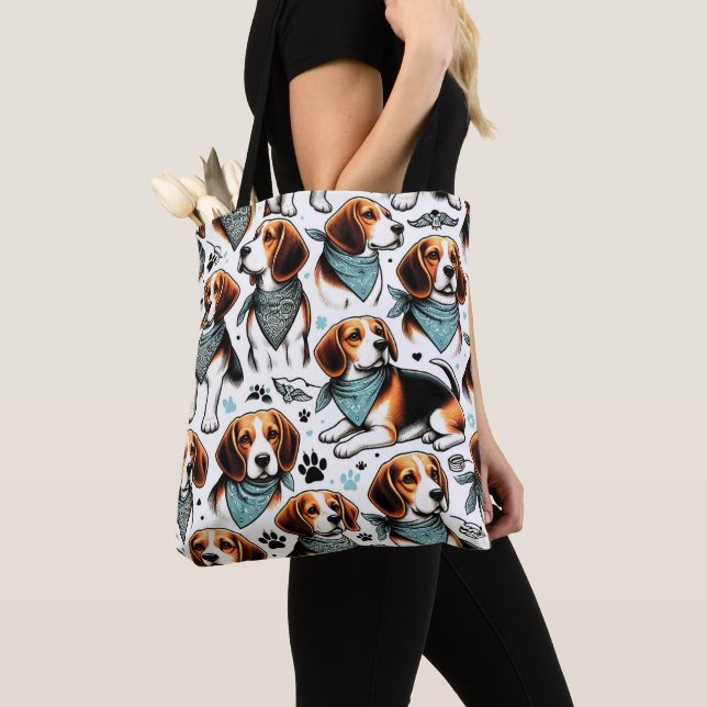 Tote Bag Chiot Beagle vintage sans couture (De près)