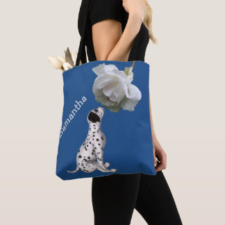 Tote Bag Chiot Dalmatien Et Rose Personnalisé