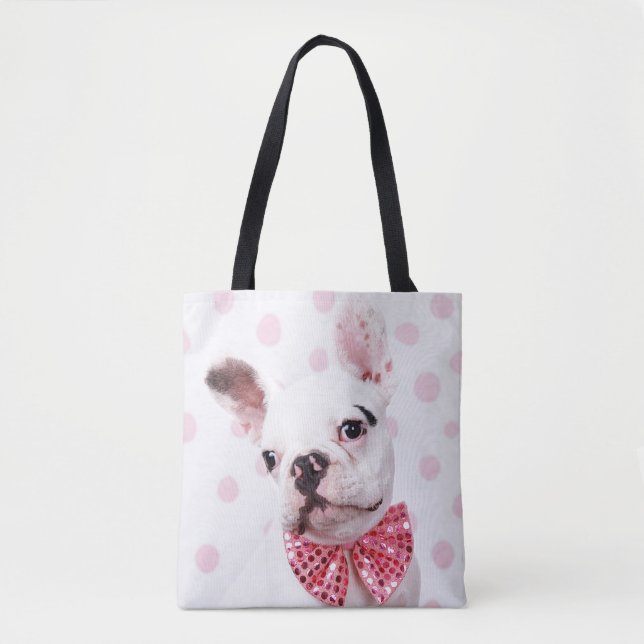 Tote Bag Chiot de bouledogue français avec le pois (Devant)