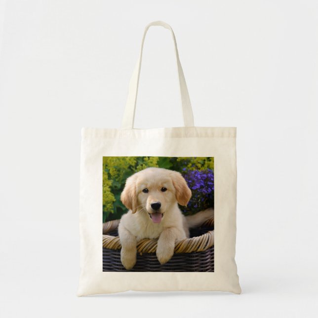 Tote Bag Chiot de charme de chien de Goldie, coton (Devant)
