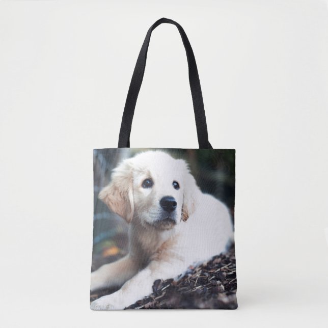 Tote Bag Chiot de Labrador jouant dans le jardin (Devant)