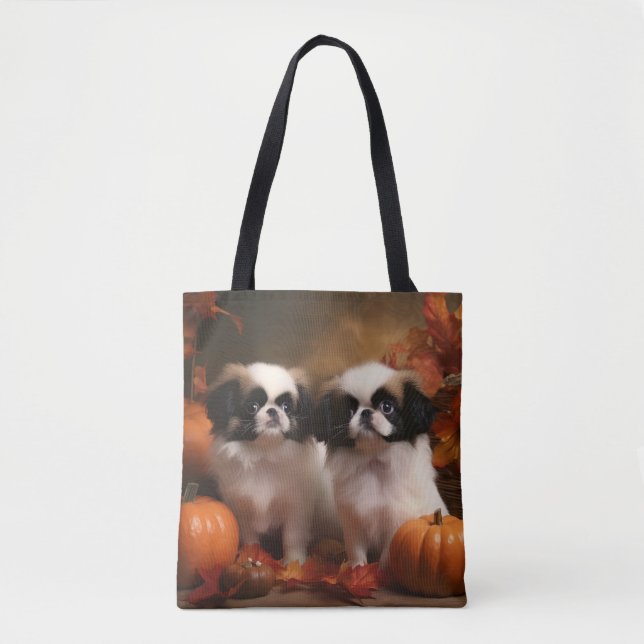 Tote Bag Chiot japonais Chiot Automne Citrouille délice (Devant)
