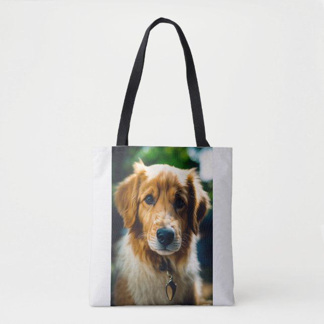 Tote Bag Chiot Mignon avec Panneau Solaire – Design Durable (Devant)