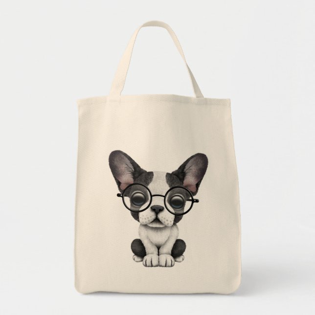 Tote Bag Chiot mignon de bouledogue français avec des (Devant)