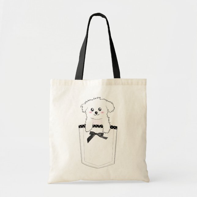 Tote Bag Chiot mignon de poche (Devant)