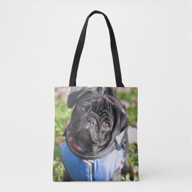 Tote Bag Chiot noir de carlin utilisant une veste (Devant)