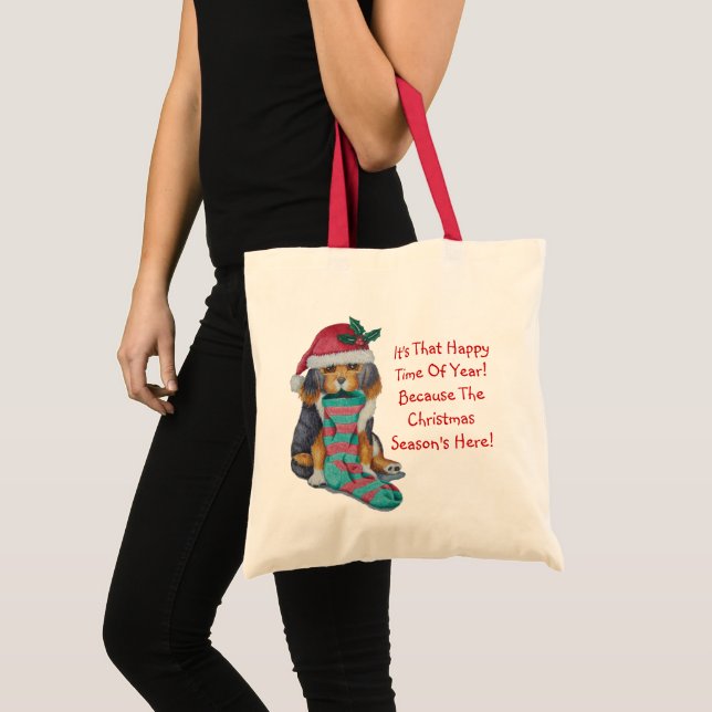 Tote Bag chiot noir et brun mignon avec le bas de Noël (Devant (produit))