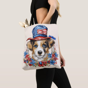 Tote Bag Chiot patriotique 4 juillet fête de l'indépendance