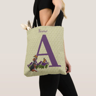 Tote Bag Chiots Beagle Papillons Monogramme Initiale A Nom