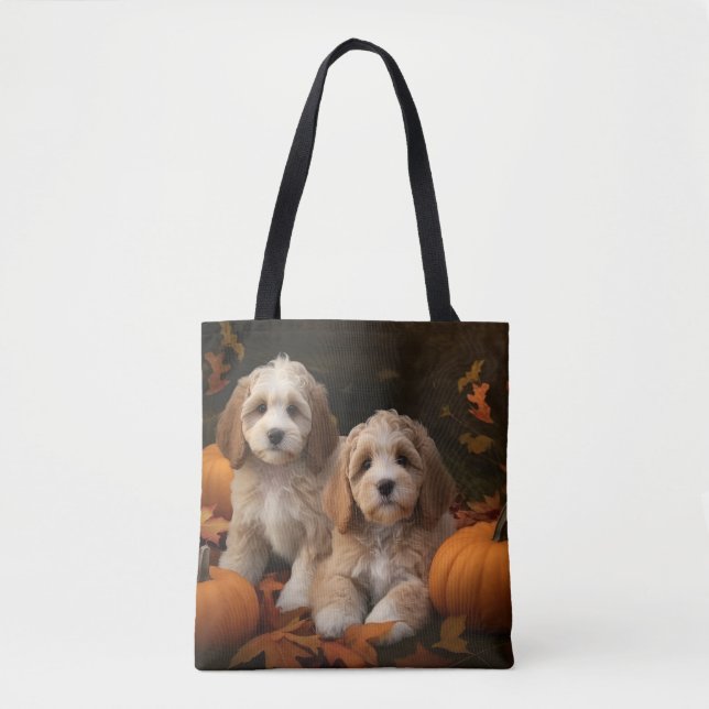 Tote Bag Chiots Cockapoo Délice d'Automne Citrouille  (Devant)