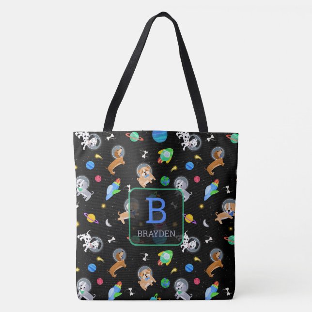 Tote Bag Chiots Dans L'espace Aquarelle Chiens Astronautes (Devant)