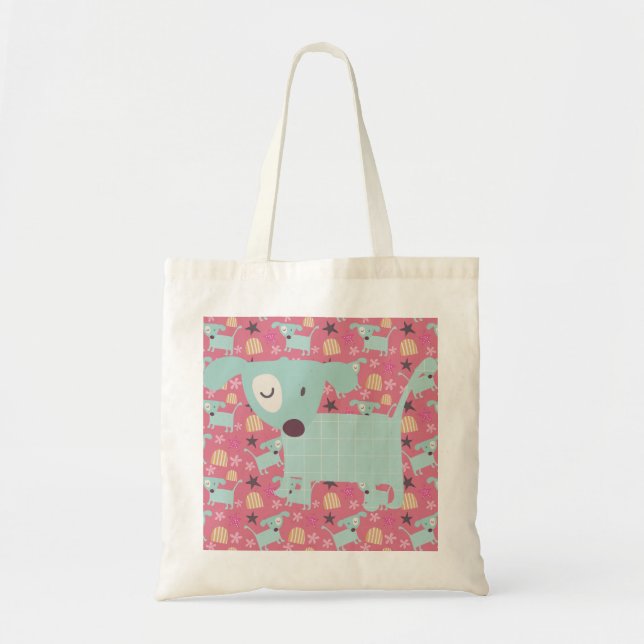 Tote Bag Chiots, étoiles et fleurs (Devant)