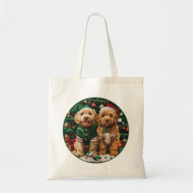 Tote Bag Chiots Goldendoodle de Noël (Devant)