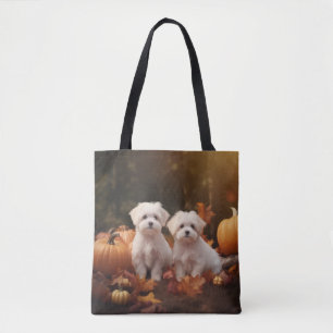 Tote Bag Chiots Maltais Automne Delight Pumpkin
