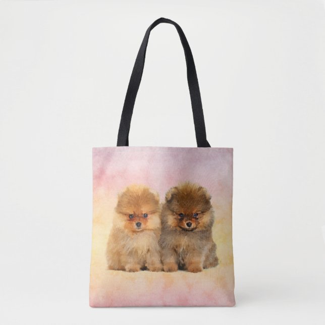 Tote Bag Chiots mignons de Pomeranian (Devant)