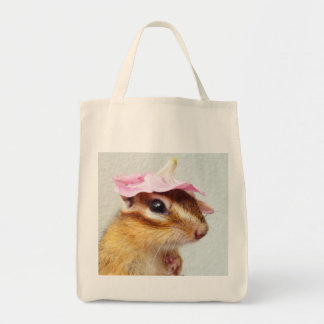 Tote Bag Chipmunk wears flower hat