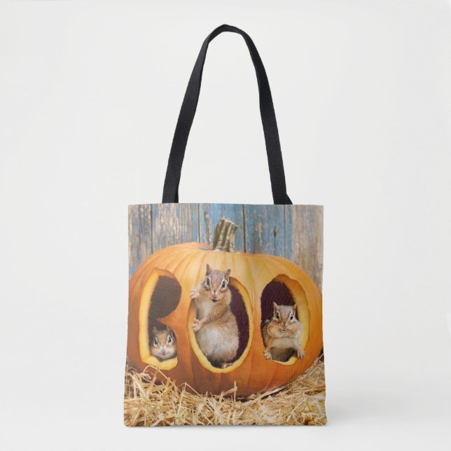 Tote Bag Chipmunks à l'intérieur de Boo Jack-o-Lantern (Devant)