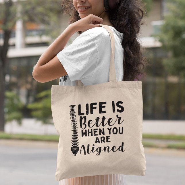 Tote Bag Chiropractor Life is Better When Aligned Coworker (Chiropractic Life is Better Aligned Tote Bag)
