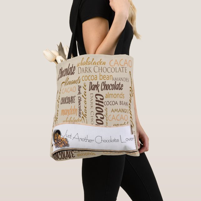 Tote Bag Chocolat, amandes et chocolat noir Text Design (De près)