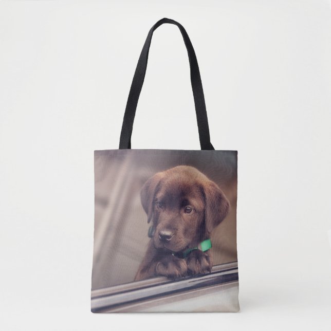 Tote Bag Chocolat Labrador Puppy In Car (Devant)