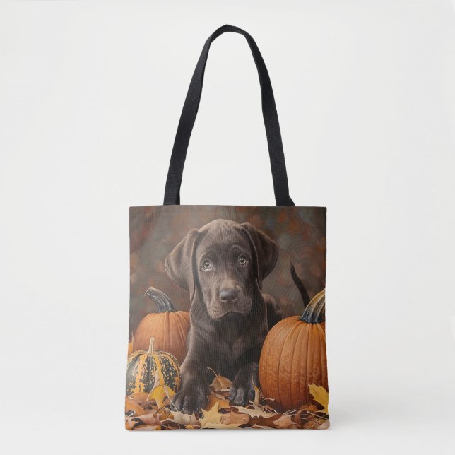 Tote Bag Chocolat Labrador Retriever Automne (Devant)