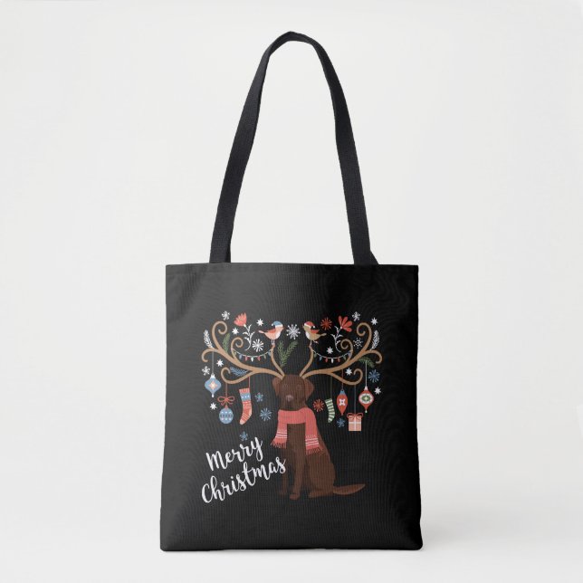 Tote Bag Chocolat Labrador Retriever Chien Noël (Devant)